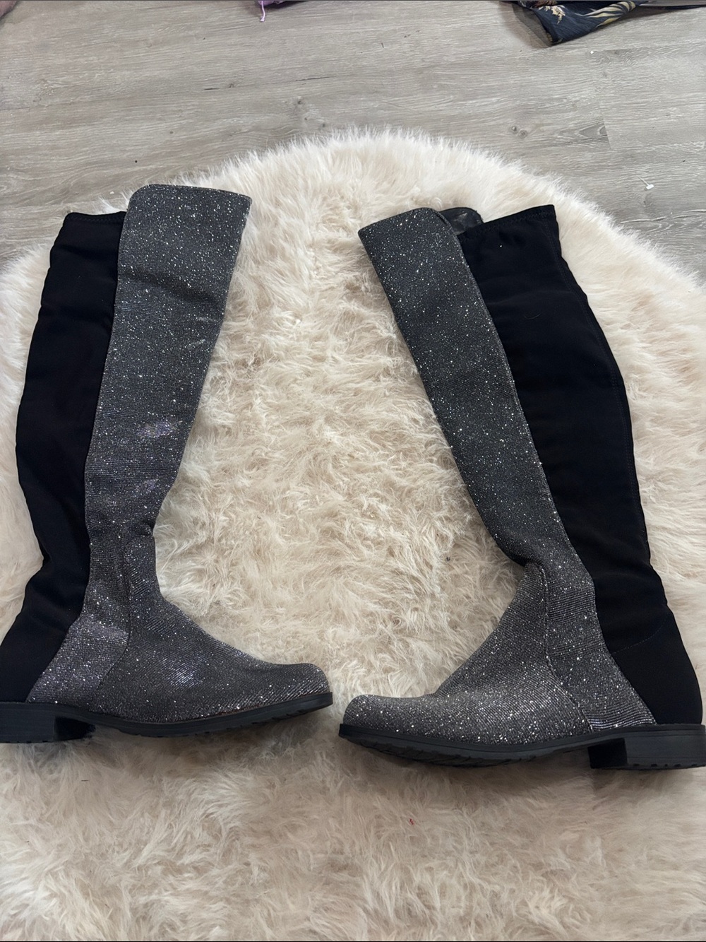 Unisa Glitter Over-the-Knee Boots in Black and Gray